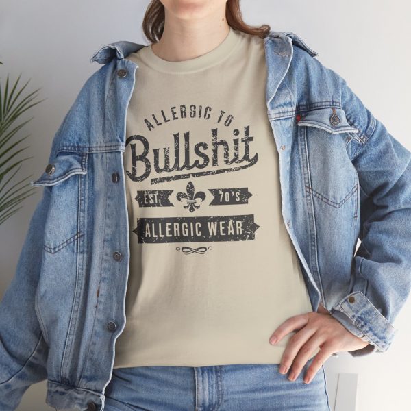 vintage style "allergic to bullshit" t shirt unisex beige graphic tee est.70's